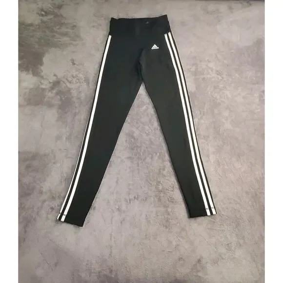 Adidas Sz XS Women's Climalite 3-Stripe Full Length Tights Black White Ca16 - Picture 2 of 9